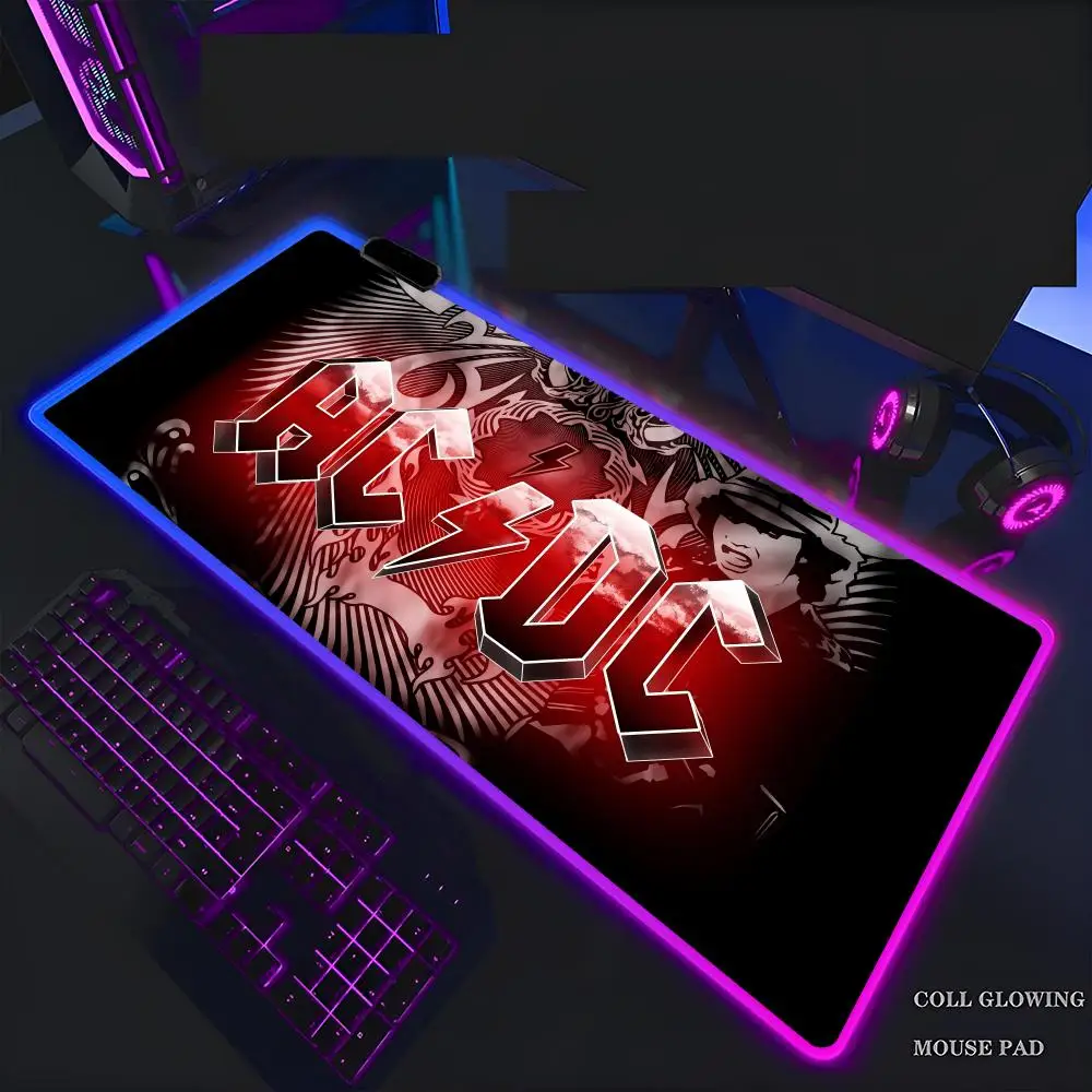 Mousepad Rgb  Mouse Pad Gaming ACDC Band C-Classic V-Vintages Backlight Pc Accessories Gamer Keyboard Backlit Mat Desk Protector