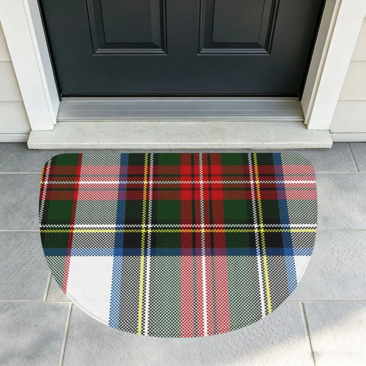 Clan Stewart Dress Tartan Plaid Pattern Flannel Half Round Doormat Non Slip Bathroom Mat Absorbent Floor Carpet for Living Room
