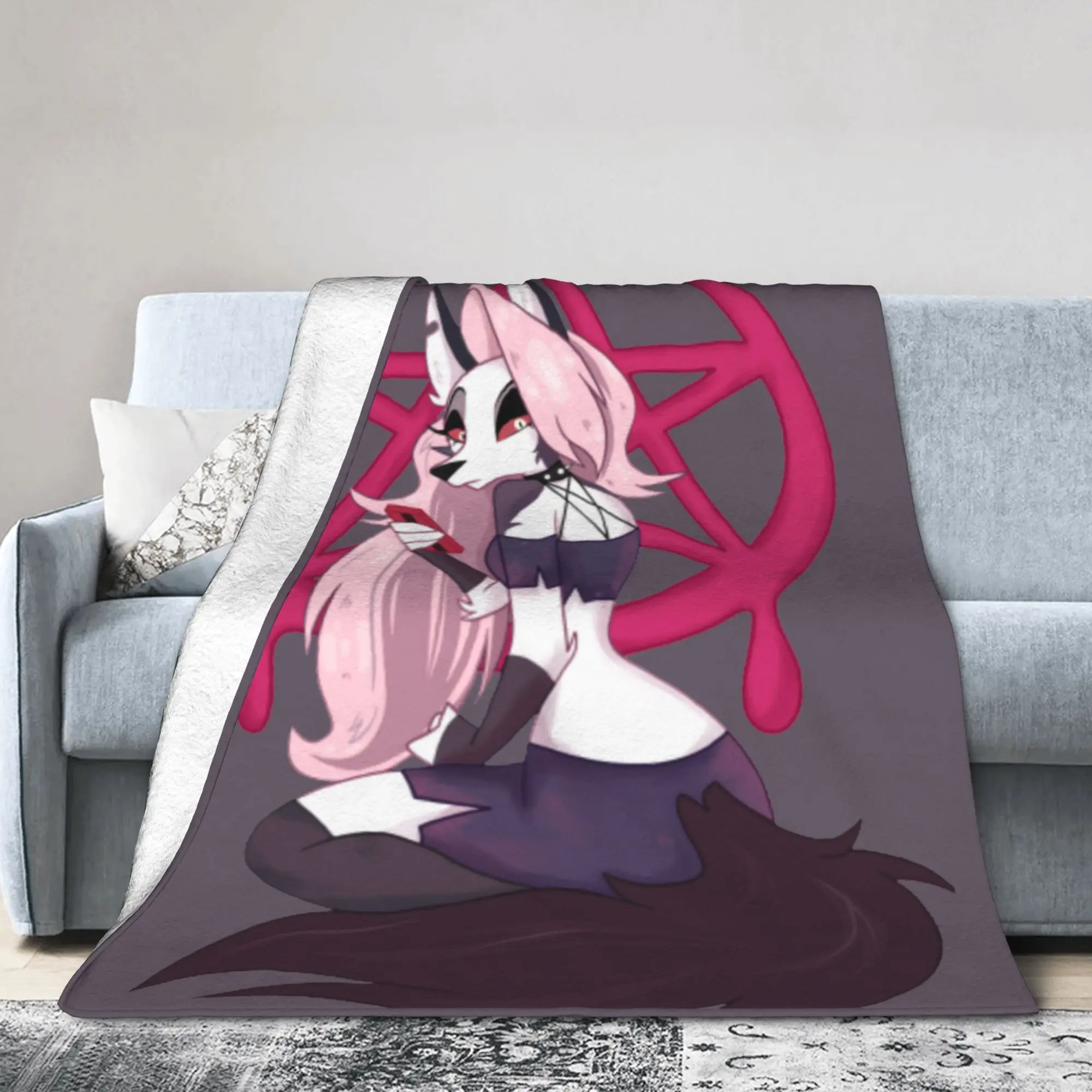 Cute Loona Anime Knitted Blankets Coral Fleece Plush  Lightweight Thin Throw Blanket for Airplane Travel Bed Rug