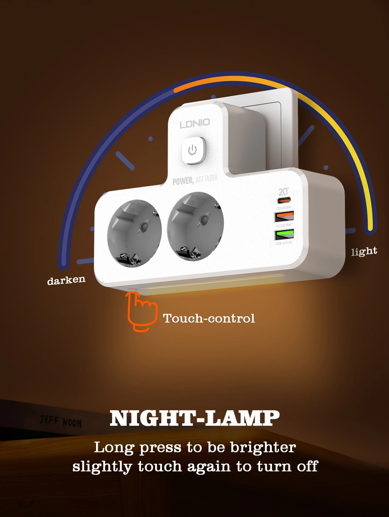Przedłużacz wtyczka europejska listwy zasilającej LDNIO z 20W PD 3 USB 2AC Adapter dotykowy lampka nocna gniazdo ścienne Standard ue