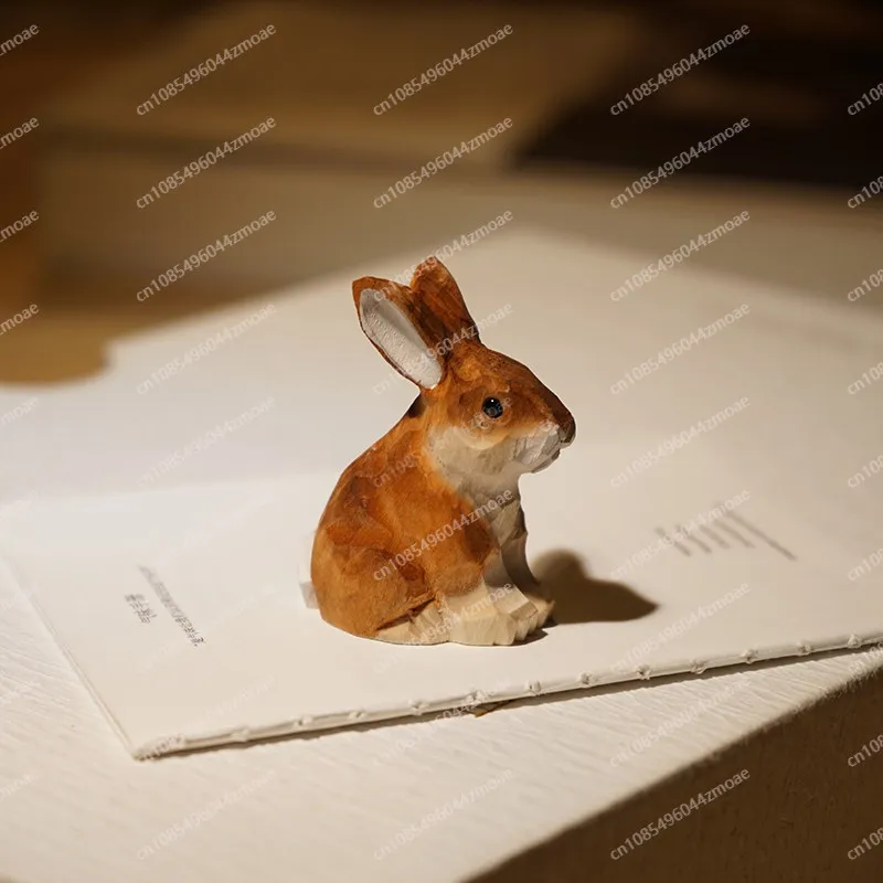 

Sitting bunny handmade wood carving small ornament carrot cute wood carving curing cartoon desk ornament easter small gift