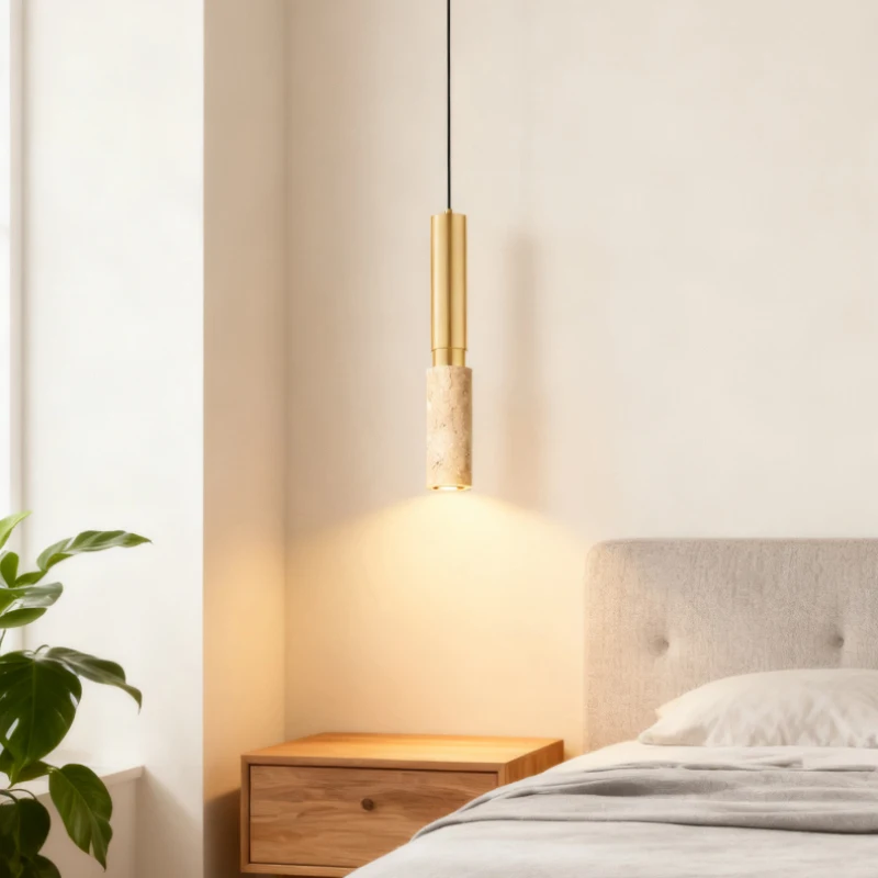 Natural Stone LED Pendant Light New Style Gold Metal Dining Room Bedroom Hanging Lamp Indoor Wire Adjustable