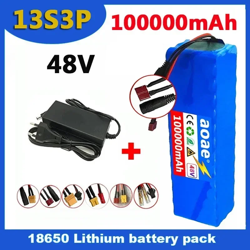 100% Original 48v 100Ah Rechargeable Lithium Battery Pack 13S3P Power Modified Bicycle Scooter Electric Vehicle with BMS+charger