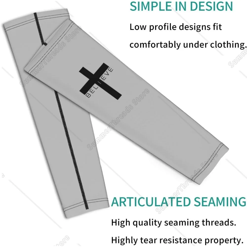 I Believe Jesus Cross Compression Arm Sleeves Cooling Sun Sleeves for Men Women UV Protection with Finger Holes