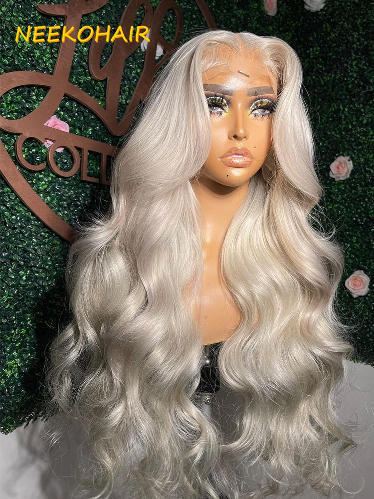 PLatinum pirang 13x6 HD renda Frontal wig rambut manusia gelombang tubuh 13x4 renda Frontal Ash pirang putih #60 wig rambut manusia untuk wanita