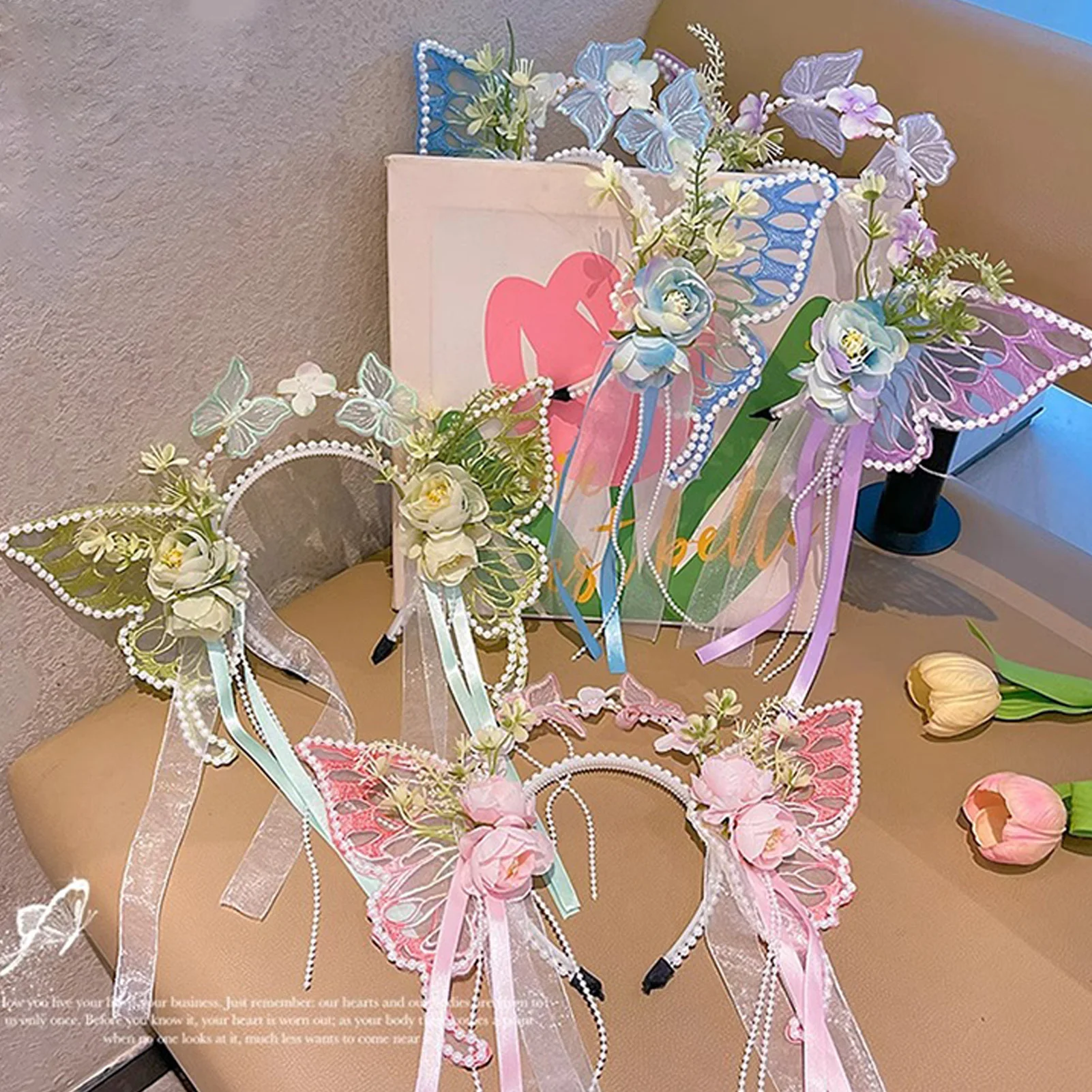 الجنية زهرة عقال للأطفال سويتي فراشة عنصر شرابة الشعر تاج الفتيات الفن التصوير إكسسوارات الشعر طوق الشعر #3