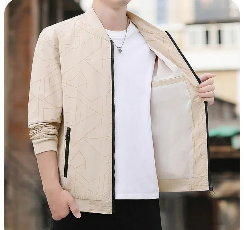 

2025 Spring and Autumn New Baseball Collar Short Loose Solid Color Jacket Men's Business Casual Thin Coat Trend
