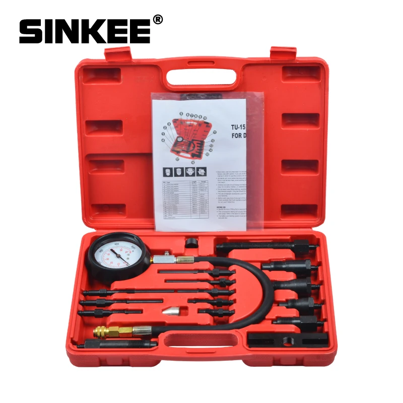 17pc Diesel Engine Compression Cylinder Pressure Tester Gauge Kit Set SK1028