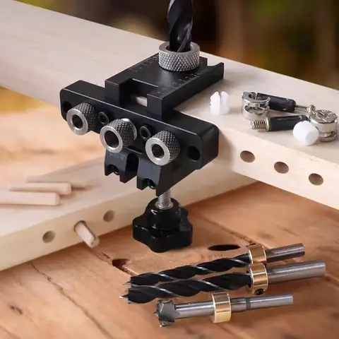 정밀 지그 Dowel Cam Jig 3 In 1 Dowelling Jig 마스터 키트 목재 구멍 드릴링 가이드 DIY 목재 작업을위한 목공 위치