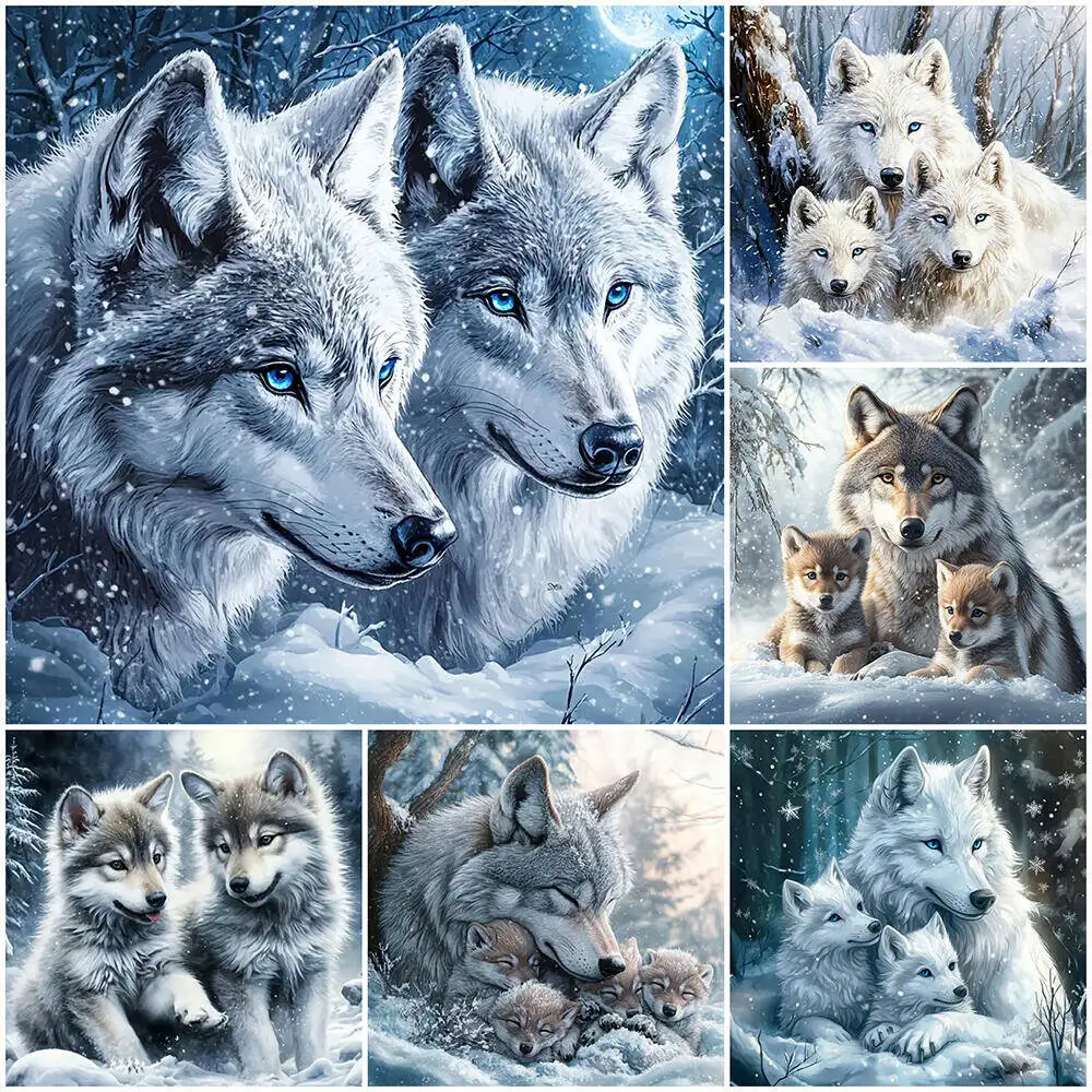EverShine DIY Diamond Painting Wolf Animal Full Square Round Drill Embroidery Winter Mosaic Snow Christmas Decorations For Home
