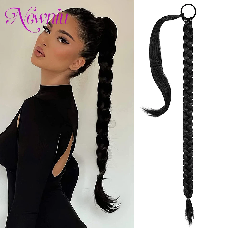 Synthetic 34 Inch Long Ponytail Hair Extensions With Elastic Band Versatile DIY Braided Ponytail For Women Girls Black Brown