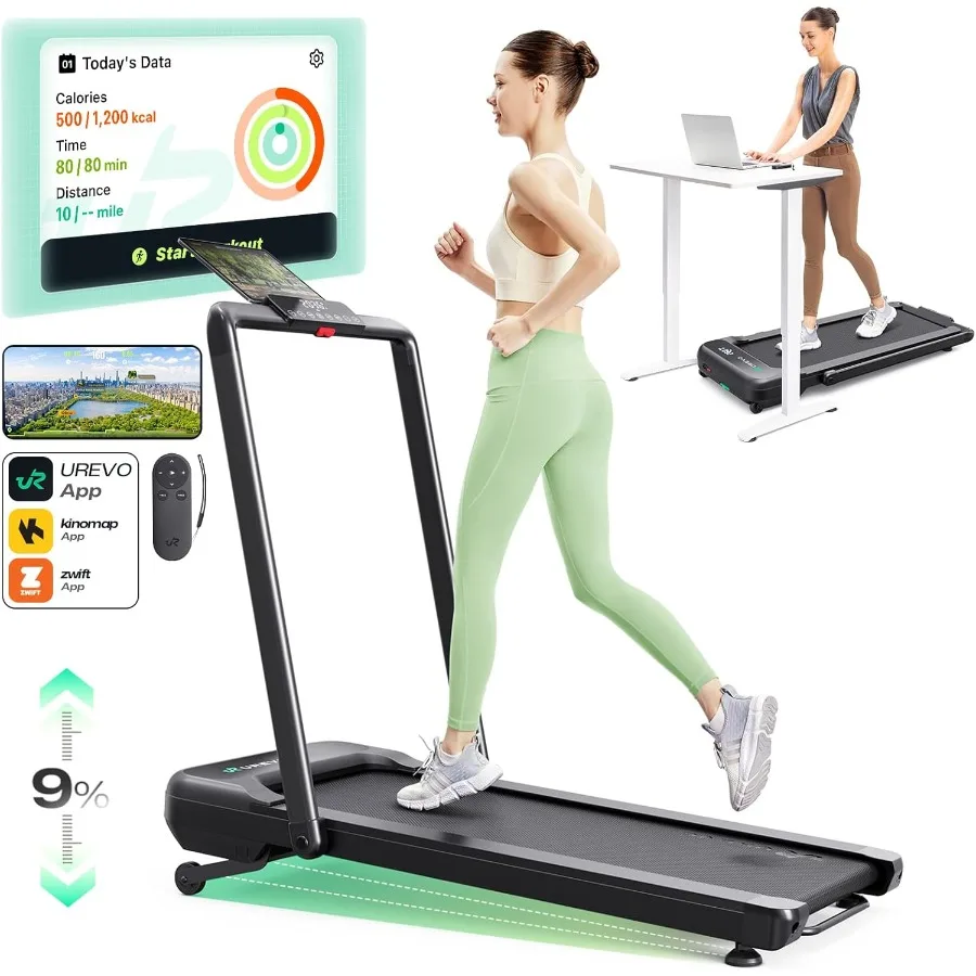 Cinta de correr inteligente con 9 inclinaciones automáticas para la aptitud de la oficina en el hogar: conectividad de aplicaciones integrada Entrenamientos musicales alimentados por AIP Programas HIIT