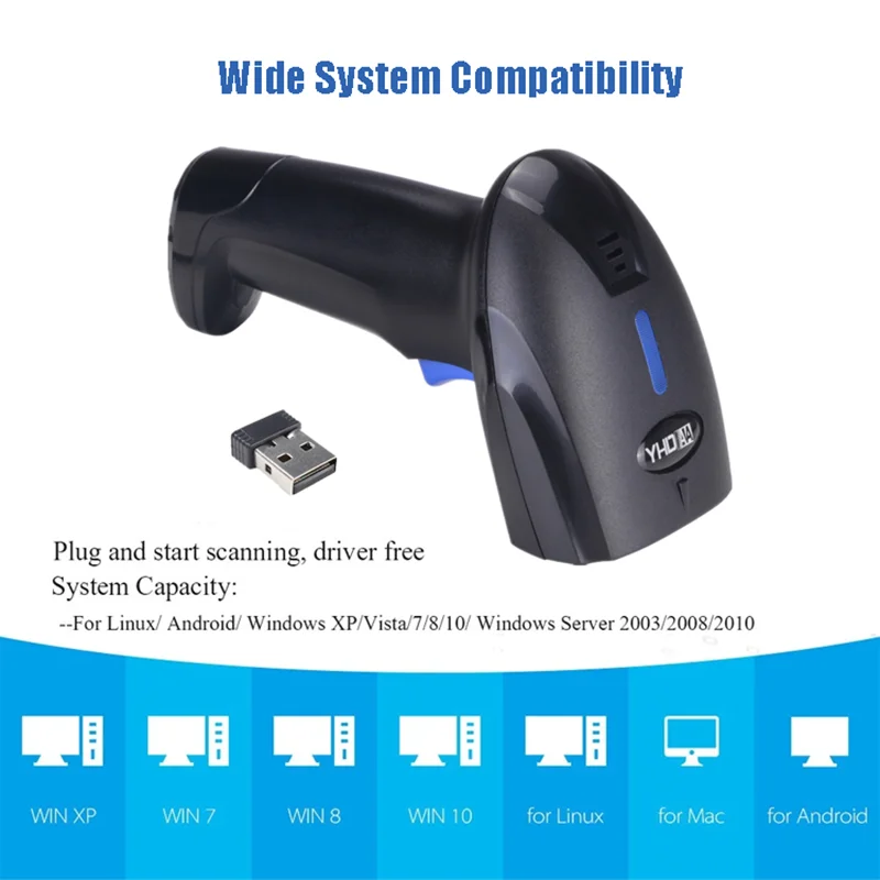 1100DW 2D Wireless Barcode Scanner 1D QR Bar Code Reader 2.4G USB 2-in-1 for Warehouse Pharmacy and Library