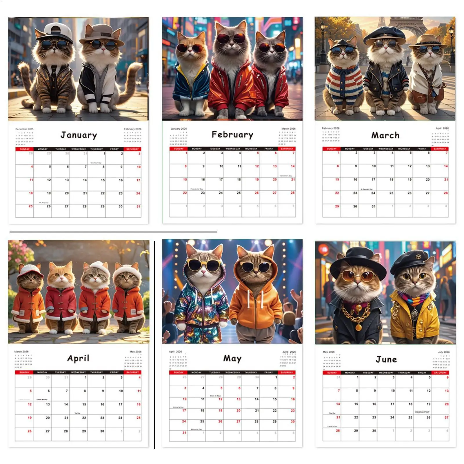 Cat Wall Calendar 2026 Cool Cat Monthly Calendar For Office January December 2026 Coil Binding Planner For Family Wall Office