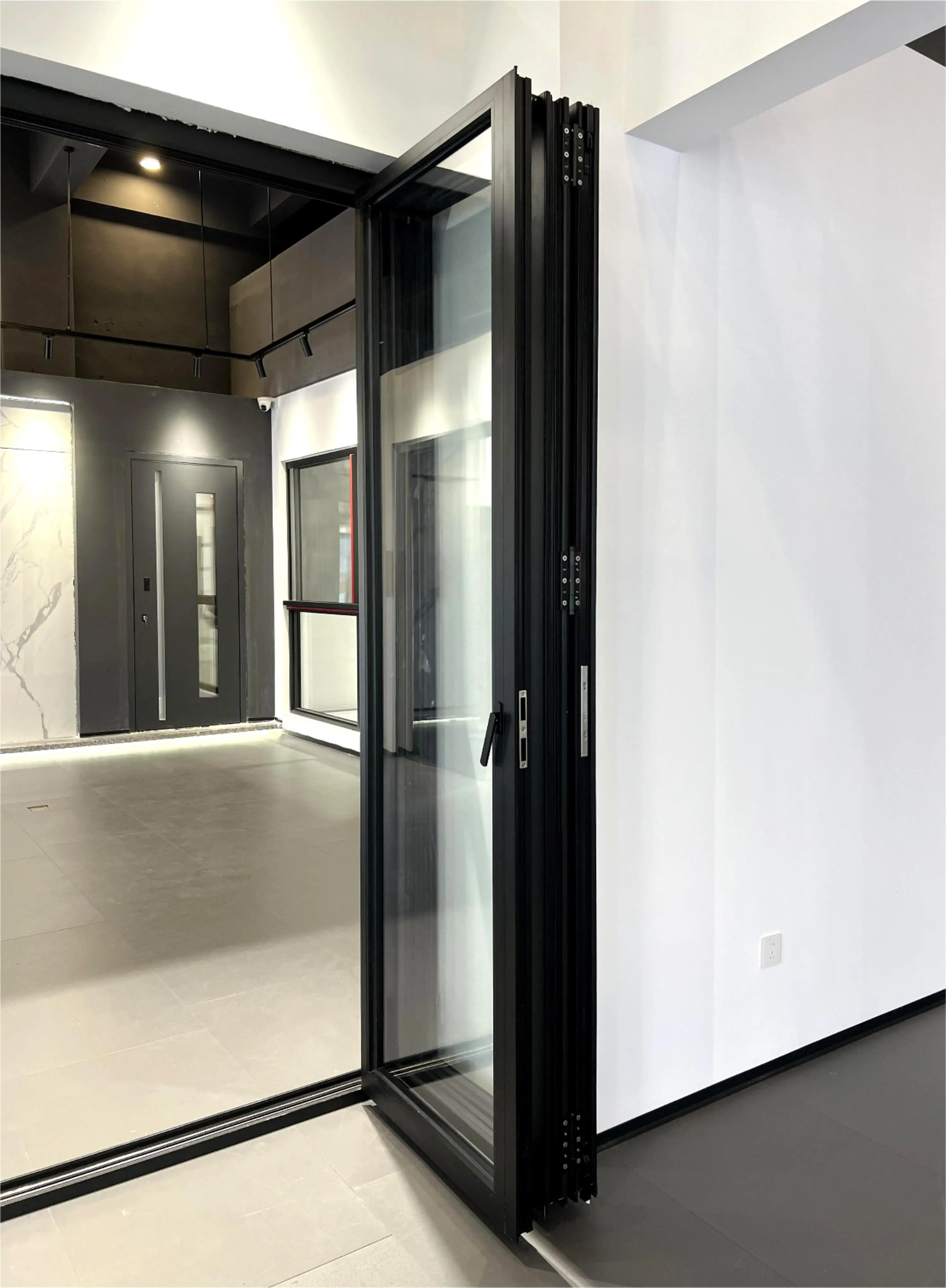 Sixinalu 1.6mm Thermal Break Aluminum Profile Alloy Frame Accordion Door Custom-made Double-glazed Tempered Glass Folding Door