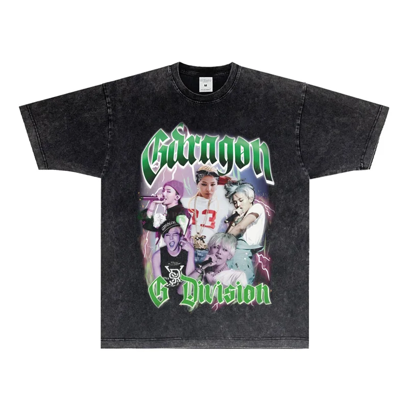 2025 New G-DRAGON Quanzhilong Portrait Print Short Sleeve Heavy Small Neckline Vintage Pure Cotton Breathable T-shirt