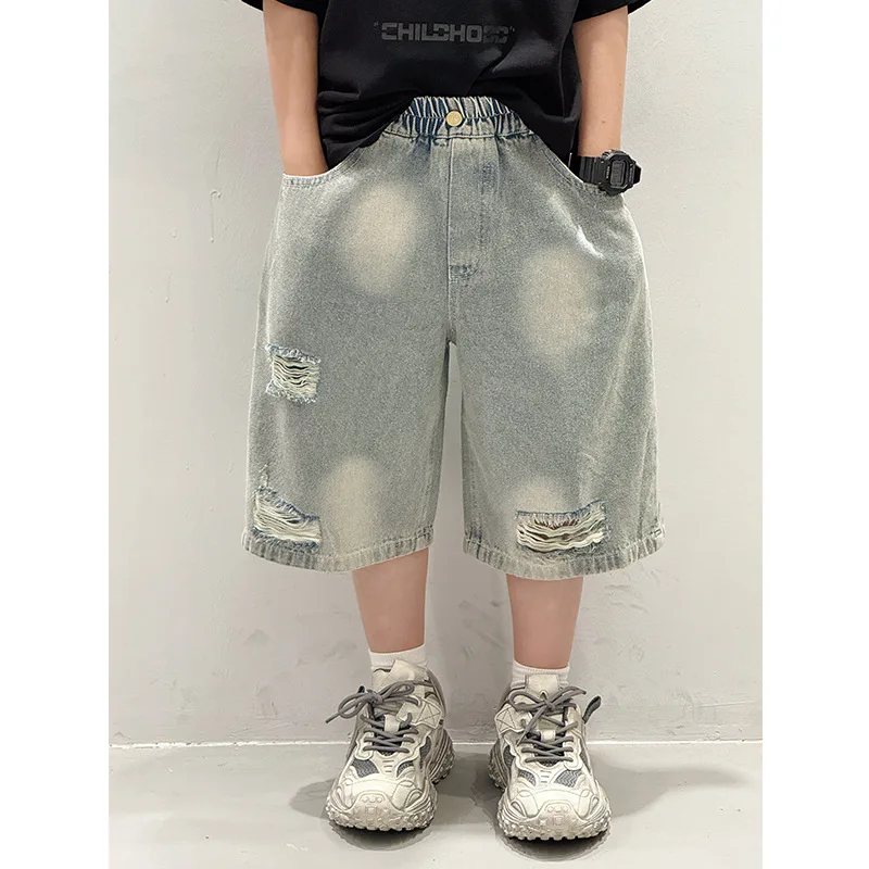 Baoduo children's clothing boys summer pants denim shorts 2025 new children's pants trendy five-point pants