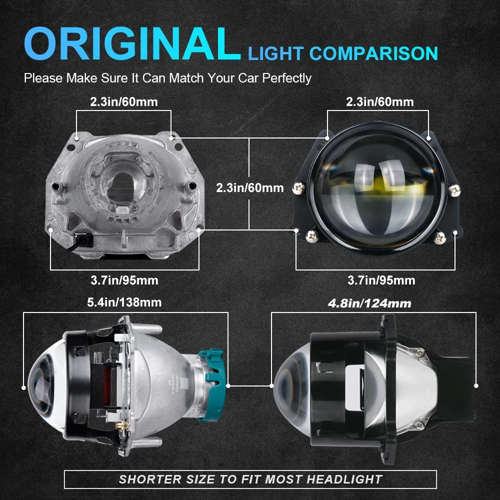 NLpear 2PCs 3 인치 Bi LED 프로젝터 헤드라이트 렌즈, 헬라 LED 조명 프로젝터, 120W 40000LM 다이오드 헤드램프, 자동차 액세서리