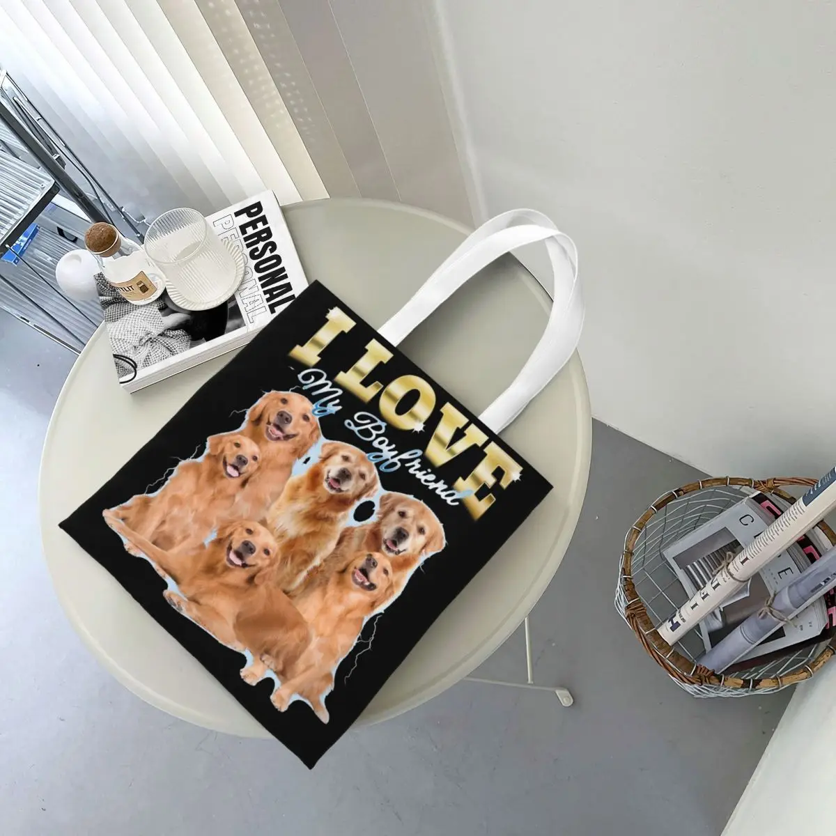 Golden Retriever-Bolso de mano con estampado para mujer, bolsa de hombro con estampado de "I Love My Boyfriend", para estudiantes