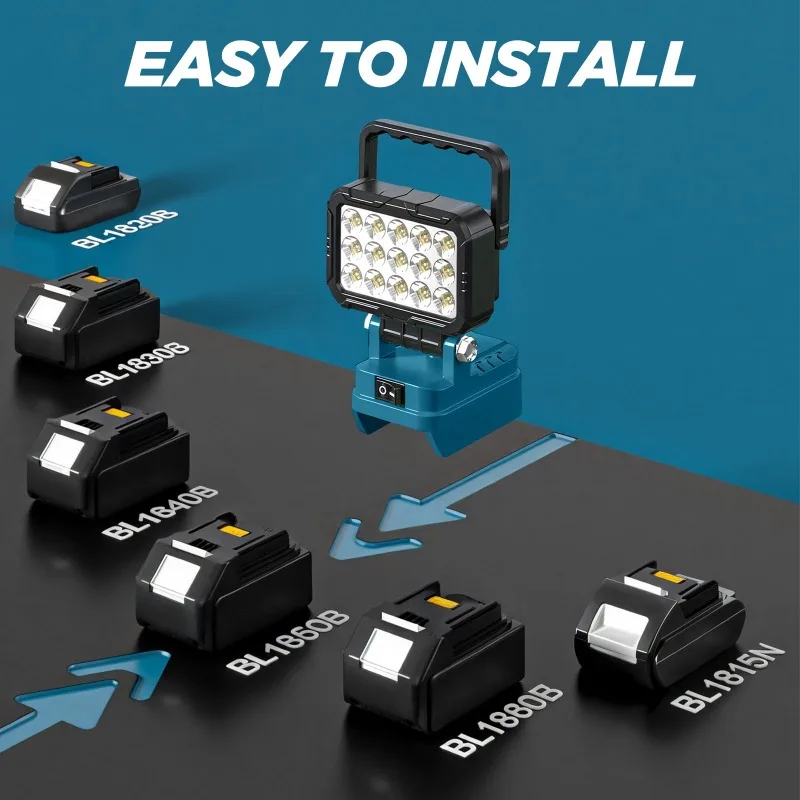 Portable Work Light Home Lighting Torch for Makita/Milwaukee 18V Lithium Batteries for Outdoor
