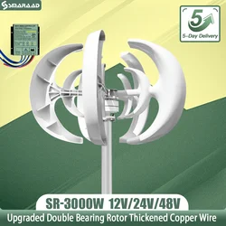 3000W Vertical Wind Turbine 12V 24V 48V Small Windmill Free Energy 220V Household Farm Sent To MPPT Controller