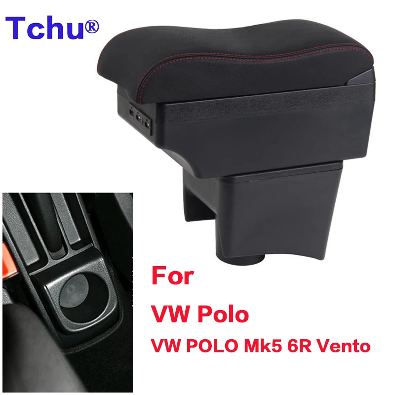 

For VW Polo Armrest Box For VW POLO Mk5 6R Vento Car Armrest Box Car Interior Retrofit USB Ashtray 2012-2018