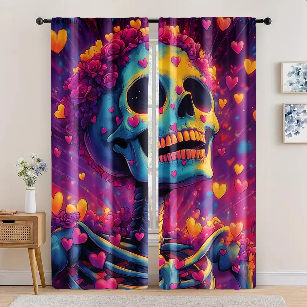 

2pc, Window Curtains Gorgeous Style Skull Versatile Polyester Fabric,Without Electricity Family Party Decoration Use for