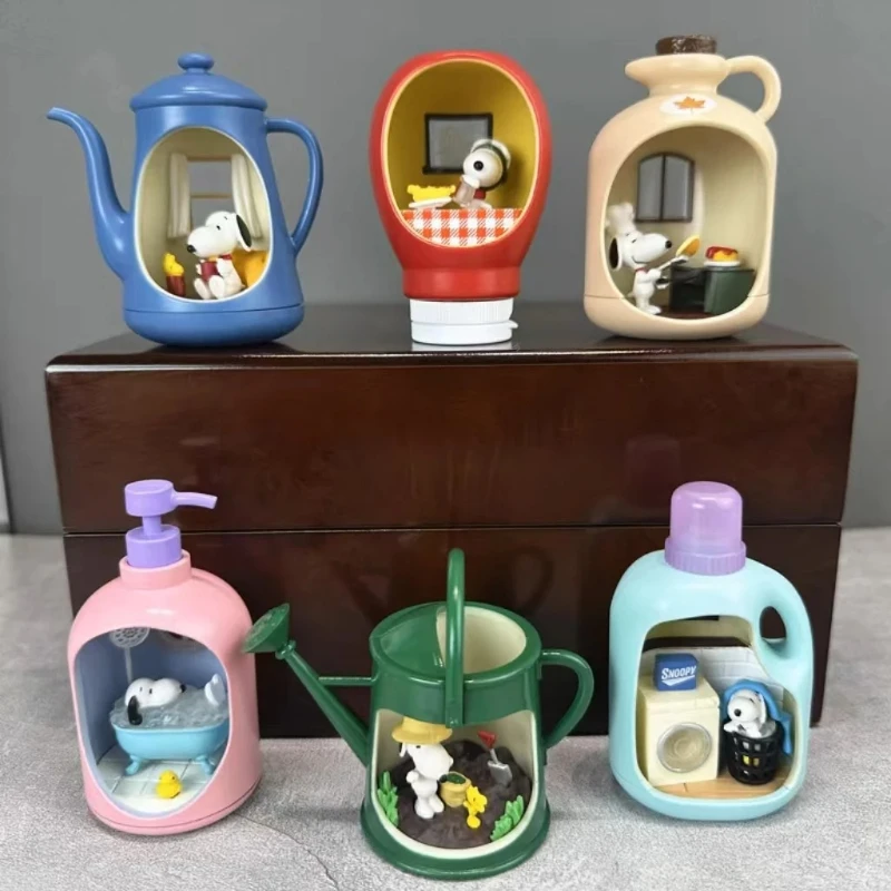 Rement Snoop'ss Life in A Bottle caja ciega de juguete figura de Anime caja ciega Mini figura de escritorio ornamento caja sorpresa regalo juguete para niños