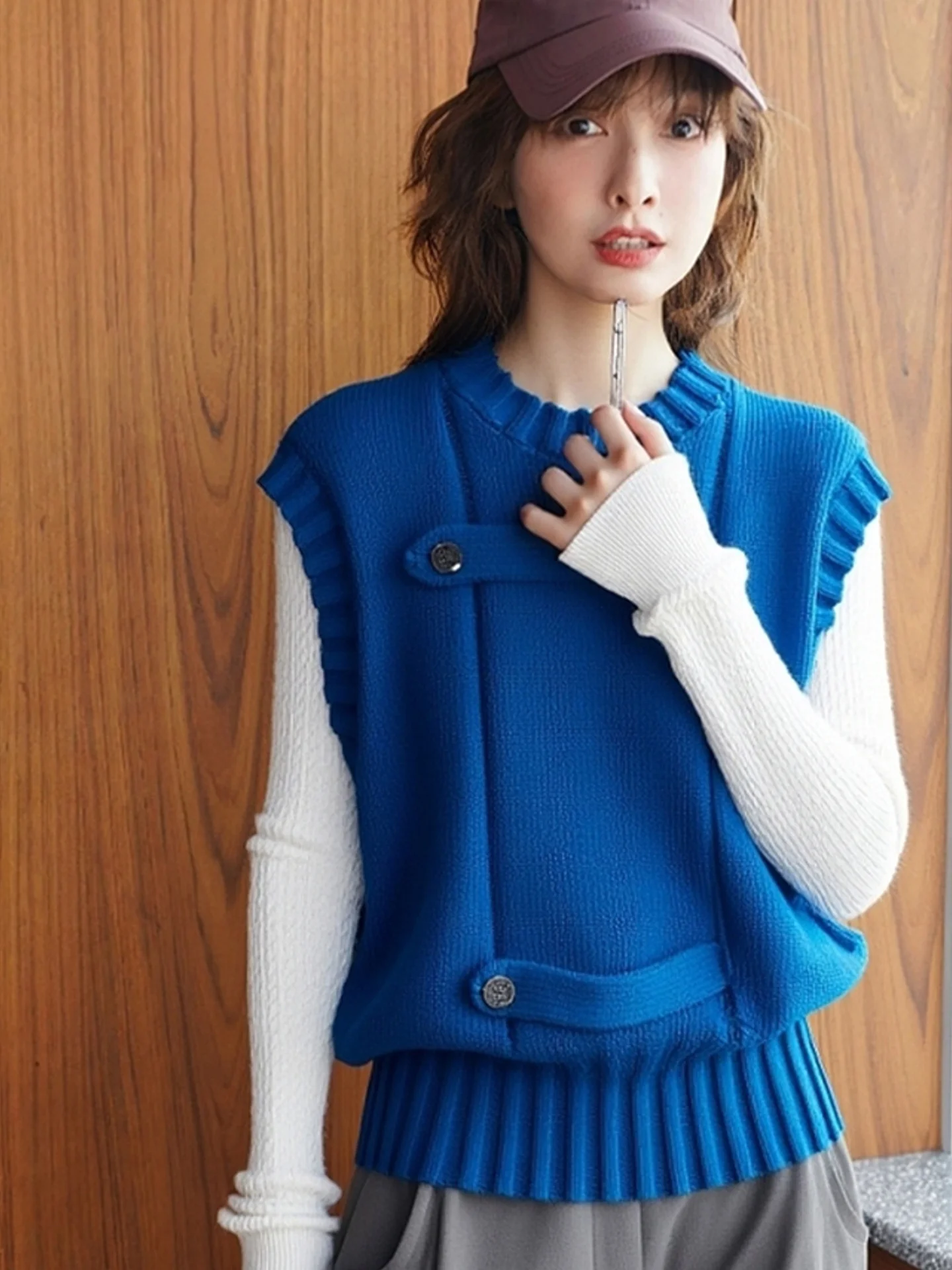 

Удобный многослойный мягкий жилет Svel для поездок на работу, женский модный осень 2022, брендовый Poetic Lin, чистый цвет, круглый, Ne