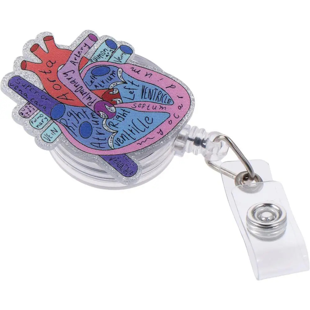 New Heart Badge Reel Acrylic with ID Clip Id Card Holder Retractable Badge Holder Office