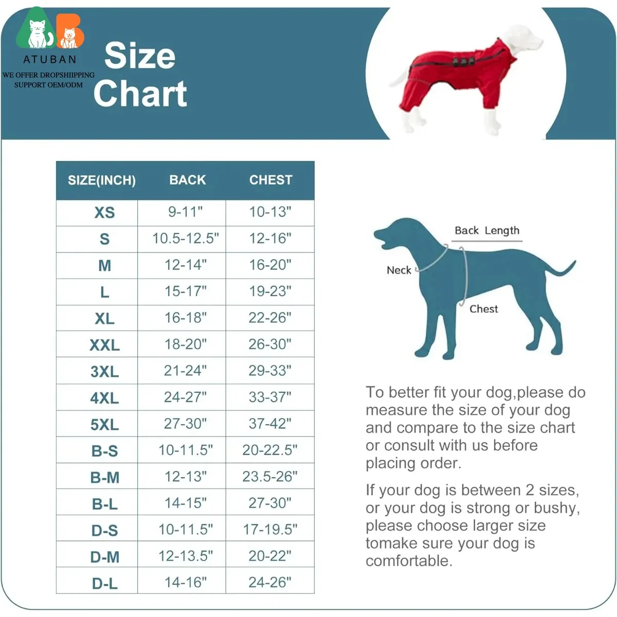 ATUBAN Waterproof Jacket, Lightweight Reflective Safety Dog Raincoat Windproof Snow-Proof Dog Vest for Small Medium Large