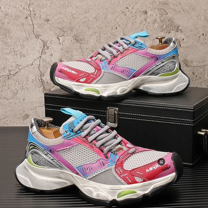 

Summer new stapler men's shoes, breathable mesh dad shoes, thick-soled height-increasing sports and casual running shoes b25