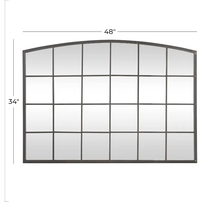 

Metal Room Wall Mirror Window Pane Entryway Mirror with Arched Top, Wall Mounted Mirror 48" x 1" x 34"