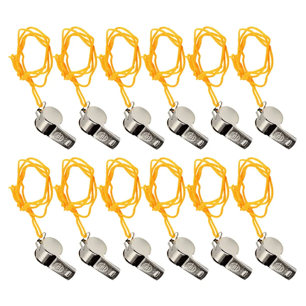 12 قطعة صافرة قلادة معدنية الصلبة غير قابلة للصدأ المحمولة بصوت عال صافرة لكرة القدم كرة السلة الحكم التدريب السفر التخييم #4