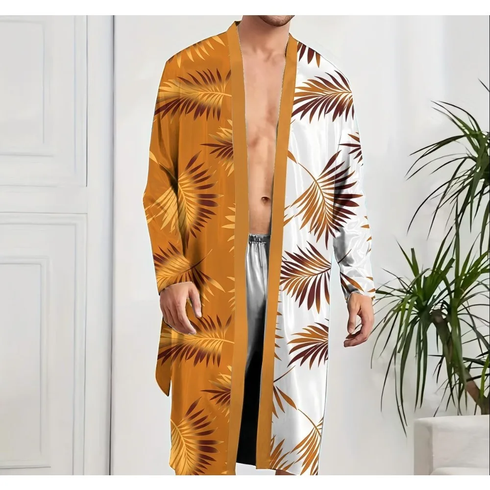 رداء رجالي مطبوع رقميًا للربيع والخريف، رداء نوم ممتع، للترفيه المنزلي والترفيه، سريع الجفاف #4