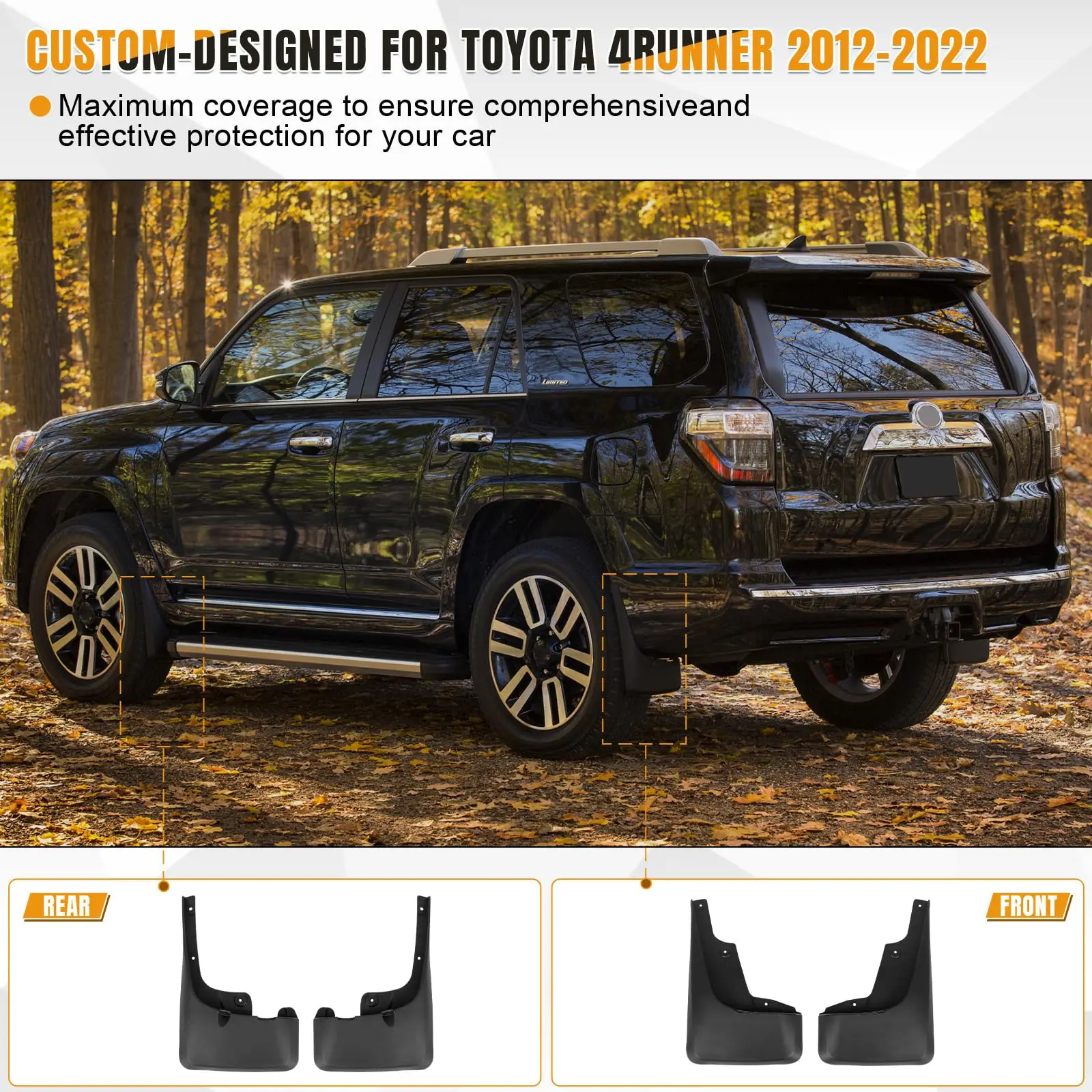 Mud Flaps Compatible with Toyota 4Runner 2012-2022 Front Rear Fenders No Drill Splash Guard Exterior Accessories