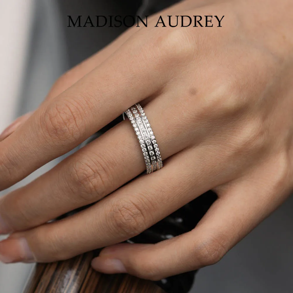 

925 Sterling Silver Moissanite Ring 3 Rows of Ring Design Hip Hop Style for Women Party Birthday Gift Fashion Jewelry