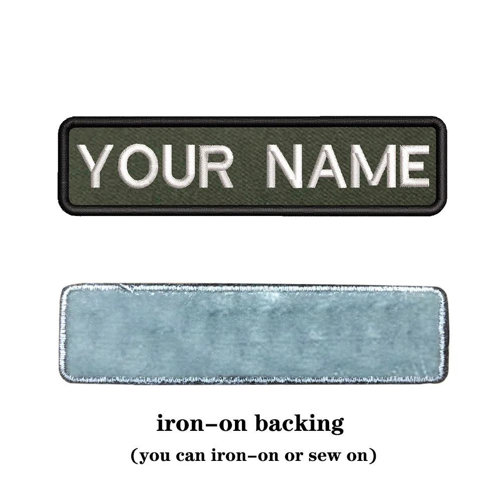 10 x 2,5 cm, Armeegrüner Hintergrund, Stickerei, individueller Name, Text-Patch, Streifen-Abzeichen, zum Aufbügeln oder Träger-Patches für Kleidung