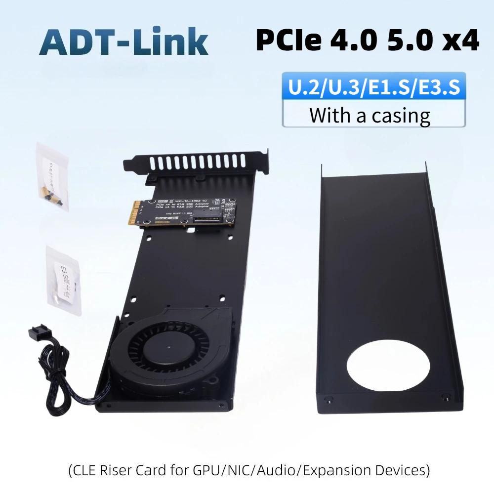 

ADT-Link R27A-BK3 PCIe 4.0 / 5.0 X4 To U.2 U.3 E1.S E3.S SSD Hard Disk Adapter with Casing Gen 5.0 4X To SFF-8639 Hard Drive SSD