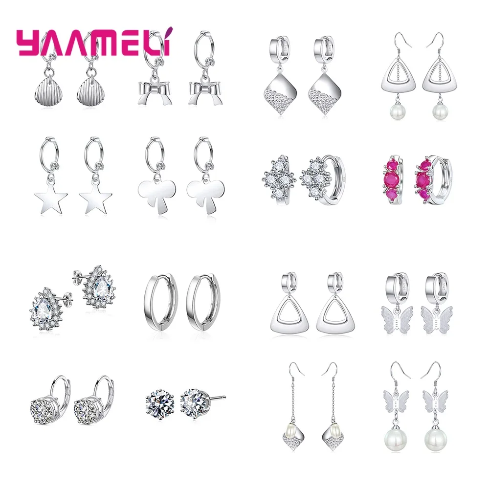 New Fashion Women Earrings Real 925 Sterling Silver Natrual Crystal Pearl Party Accessories Wholesale 4 Pair Mix Design Jewelry