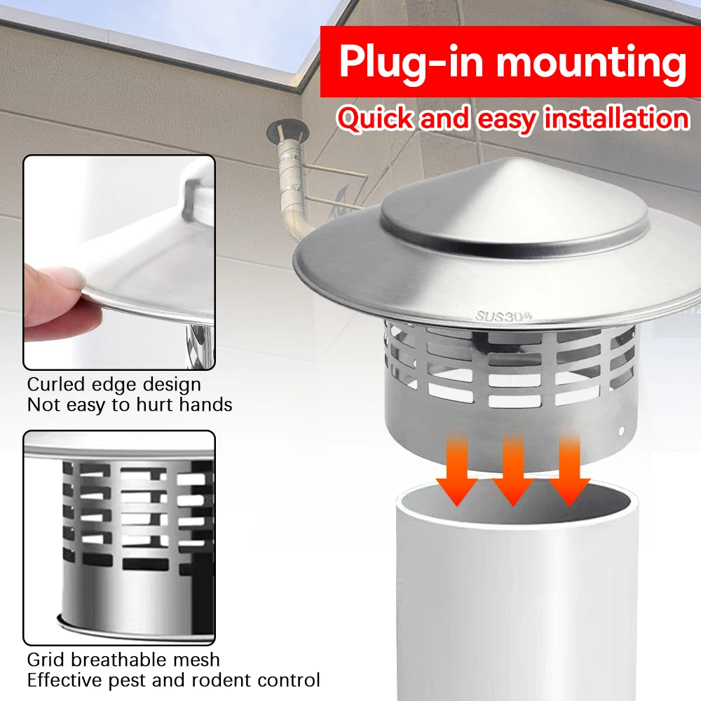 110mm 4 Polegada tampa de chaminé de aço inoxidável para parede exterior tubo de telhado exaustão ventilação chaminé capô saída de ar tampa de chaminé