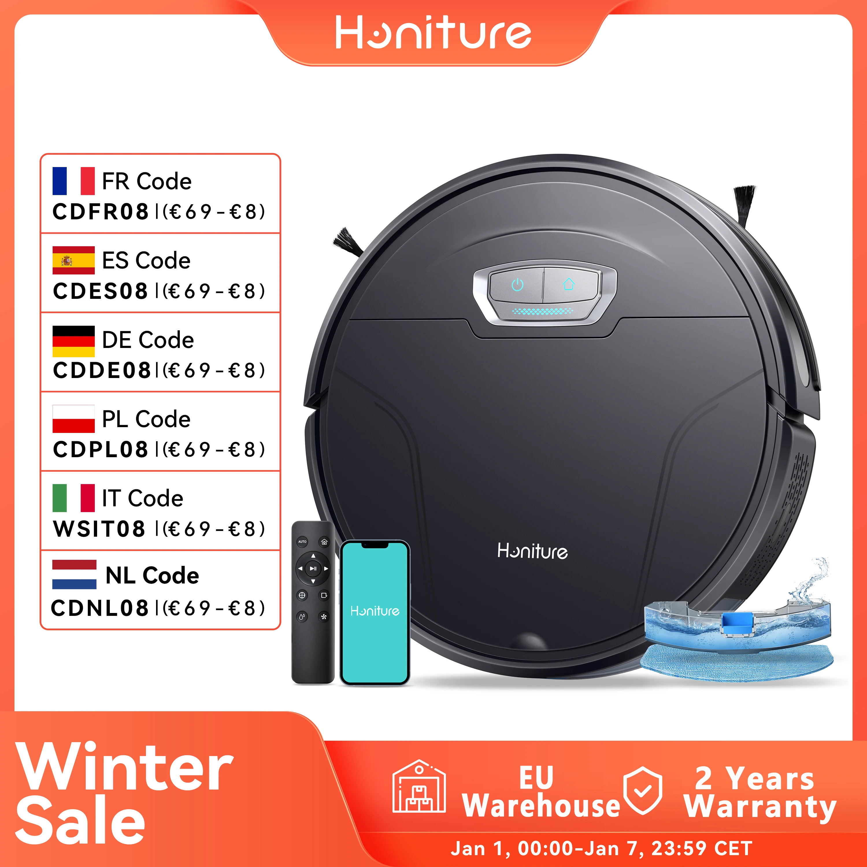 Honiture Robot Vacuum Cleaner 6000pa 3 in 1 Strong Suction Self-Charging App&Remote&Voice Robot Vacuum and Mop Combo