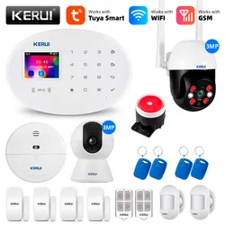 KERUI-Tuya WiFi Sistema de Alarme GSM, Segurança Doméstica Inteligente, Roubo, APP RFID, Sensor de Movimento Sem Fio, Detector, Câmera IP, Sirene Alexa