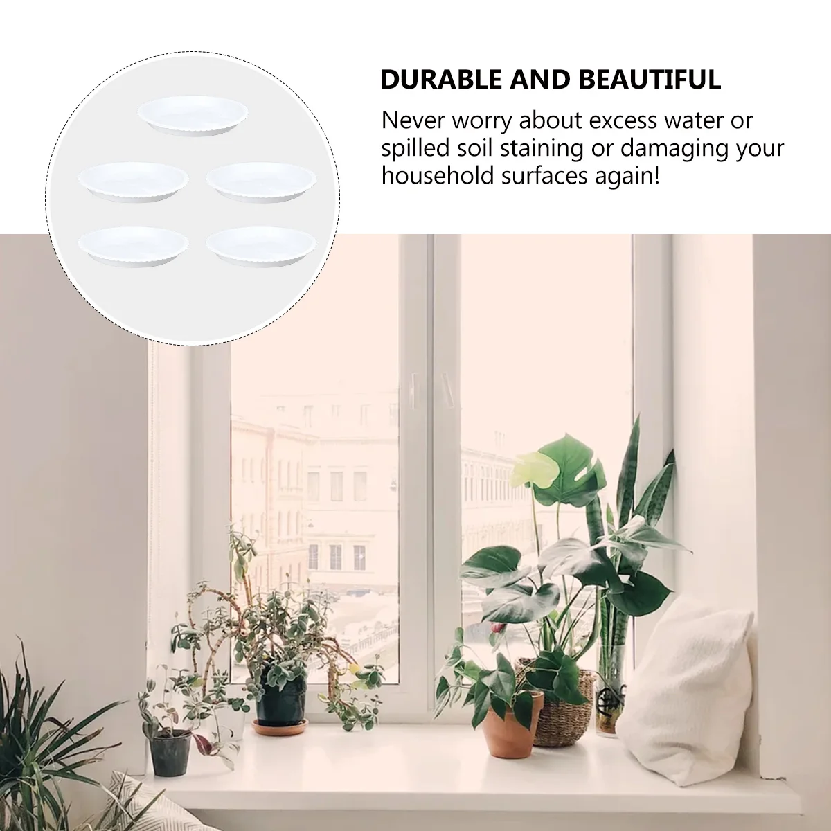 

5 pcs Plastic Bonsai Saucers 26X26Cm Humidity Trays For Plants Indoor Outdoor Strong Durable Water Soil Protection White