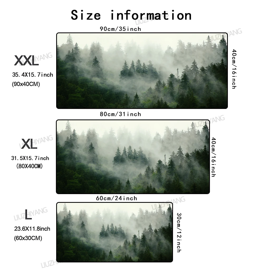 Podkładka pod mysz Foggy Mountain Forest Landscape Duża podkładka pod mysz do gier XXL Keyboard Gamer Desk Mat Anime 900x400 Gumowe długie podkładki pod mysz — zdjęcie produktu 4