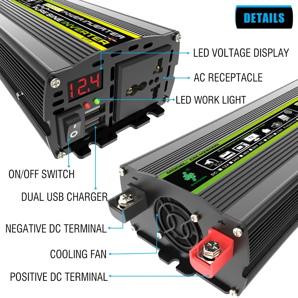 Pure Sine Wave Inverter,6000W Car Solar Inverter,DC 24V 48V 60V to 220V,Socket Transformer,Power Converter,Power Inverter