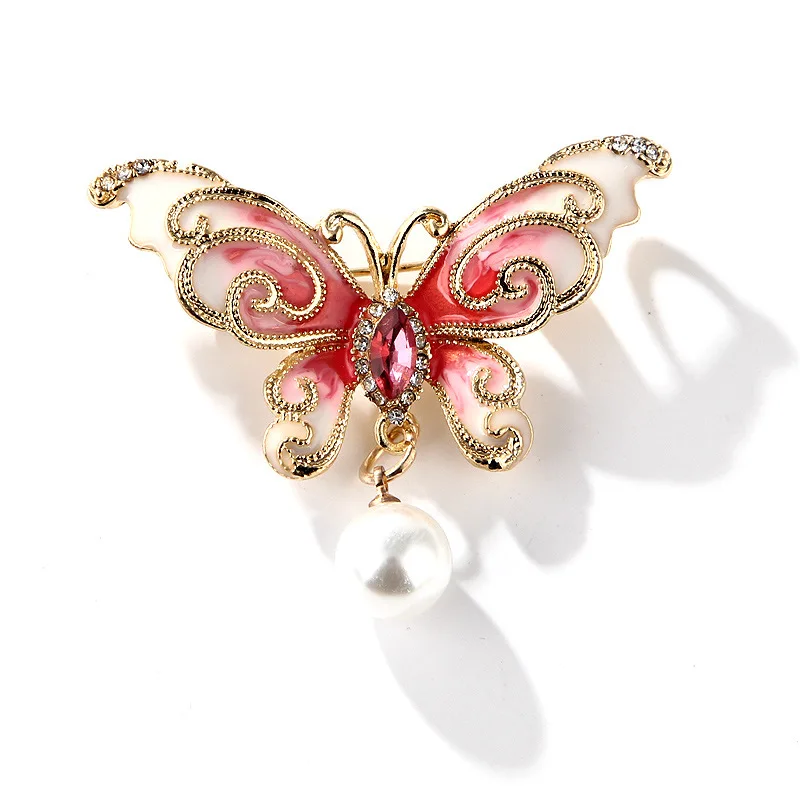 Vintage Colorful Rhinestone Butterfly Brooches Enamel Pins Crystal Flying Insect Animal Pearl Brooch Clothing Accssories Jewelry