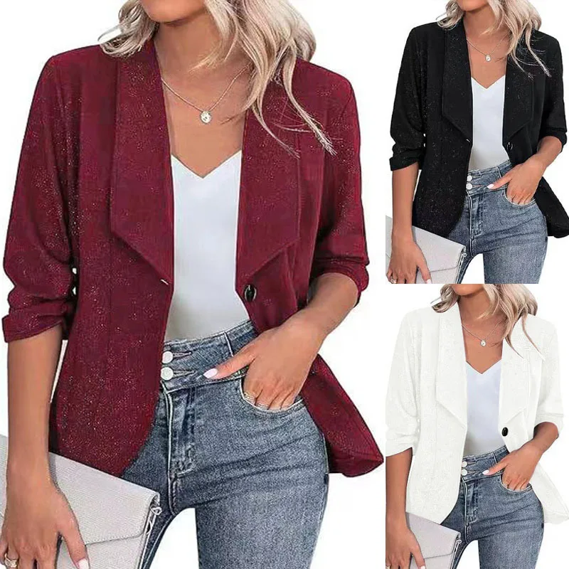 Autumn Winter Lapel Long Sleeve Slim Blazer Women's Elegant Casual Outerwear