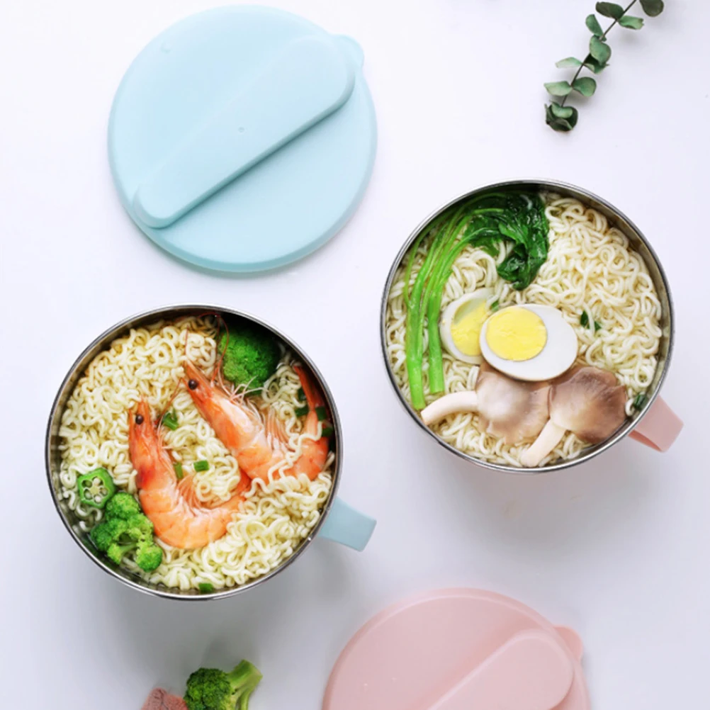 

1pc tainless Steel Noodles Bowl With Lid Compact Food Container For Instant Noodles Salad Storage Household Tableware Rice Bowl