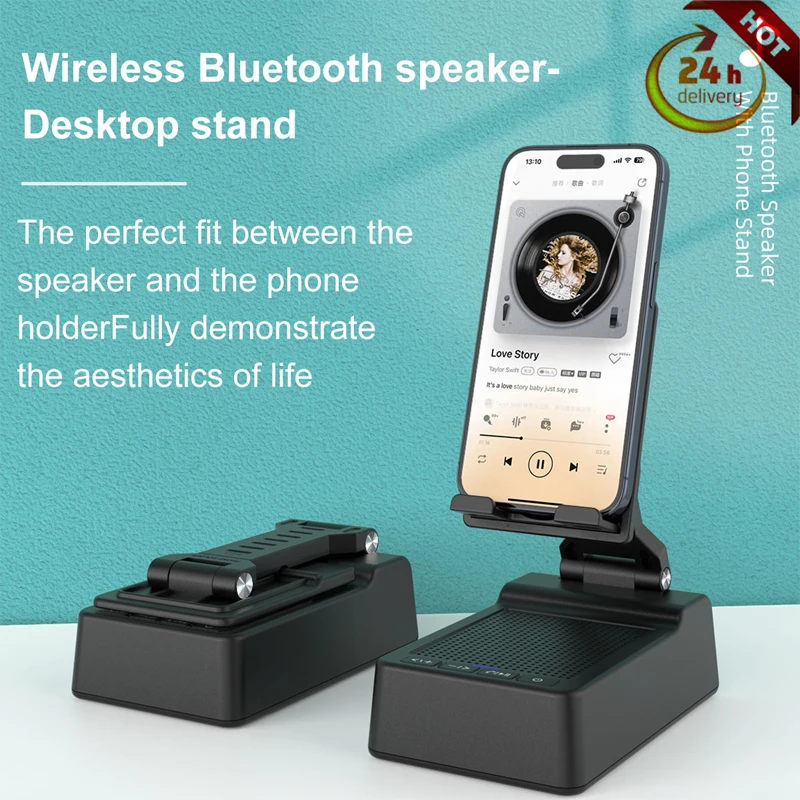 JTEMAN L37 Wireless Bluetooth-compatible Speaker Foldable Cell Phone Stand Computer Speaker with Voice Call 15H Display Speaker